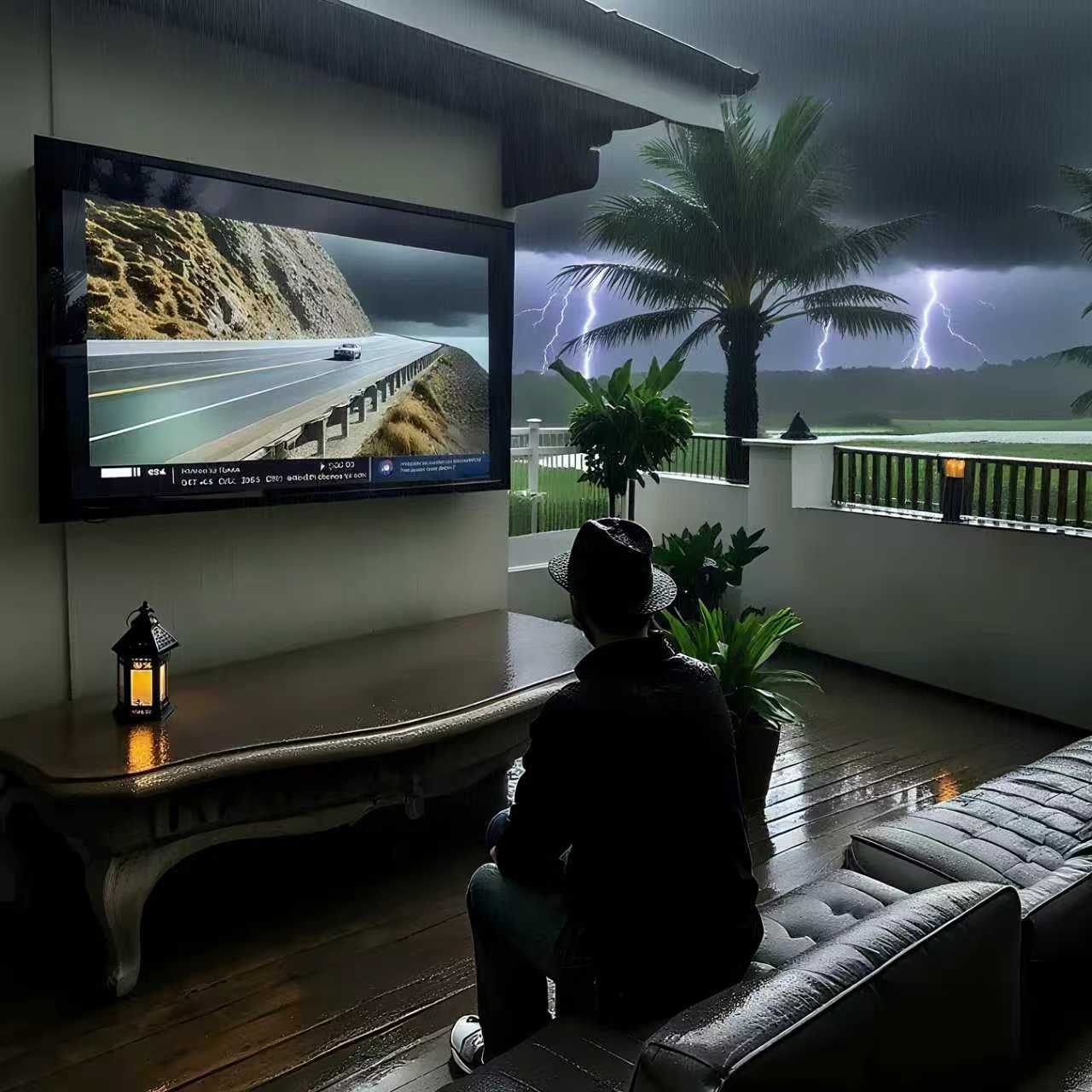 How do I protect my TV outside from rain and snow?